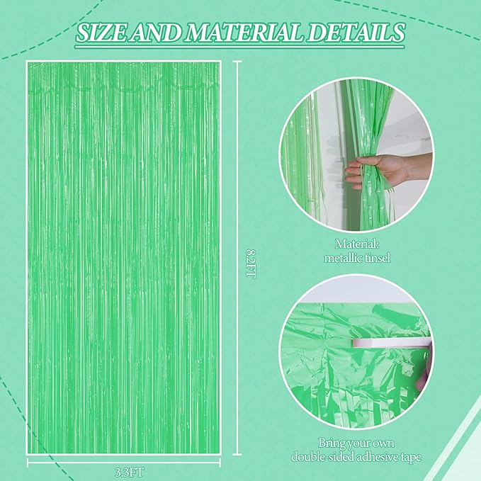 3 Pack Foil Fringe Backdrop - Pastel Light Green Shiny Tinsel Curtains for Party Decoration/Photo Booth Props - 3.3x8.2 FT Metallic Foil Backdrop for Birthday, Wedding, Graduation, Christmas