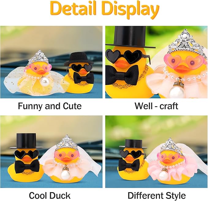 wonuu Pair Set of 2 Wedding Rubber Ducks, Bride Groom Duckies Marriage Rubber Duck Mini Couple Ducky for Ceremony Gift Souvenir Marry Blessings Elegant Heartwarming Present, White