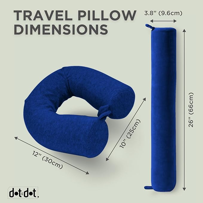 Dot&Dot Twist Memory Foam Travel Pillow for Airplanes - Travel Neck Pillow for Sleeping - Airplane Pillow for Neck Support - Adjustable, Bendable Neck Roll Pillow (Sapphire, One Size)