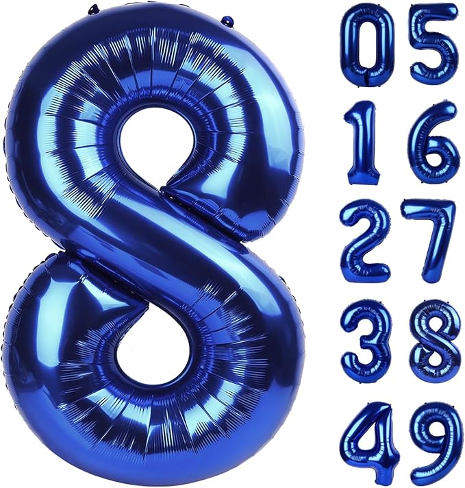 Night Blue Foil Number 8 Balloon 40 Inch, Helium Mylar Eight Number 8 18 28 38 48 58 80 88 Birthday Balloons, 8th Night Blue Women Men Wedding Anniversary, Graduations Party Supplies