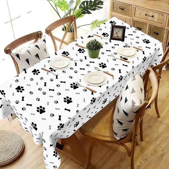 Paw Print Tablecloth, 4 Pack 54 x 108 Inches, Disposable Plastic Rectangle Dog Table Cloth Cover, Puppy Dog Themed Birthday Party Favors Decorations, Supplies, Pawty Table Decor