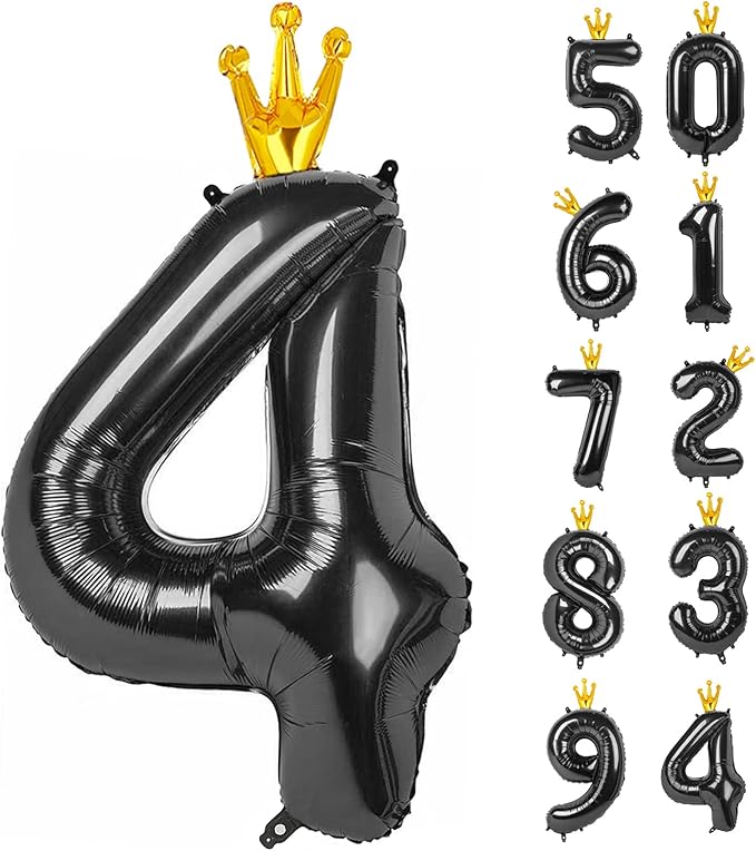 Black 4 Balloon, 40 Inch Number Balloon, 4th Black and Gold Party Decorations, Number 14 40 Balloons, Four Large Numbers for Party Decor, Number 4 Balloon.