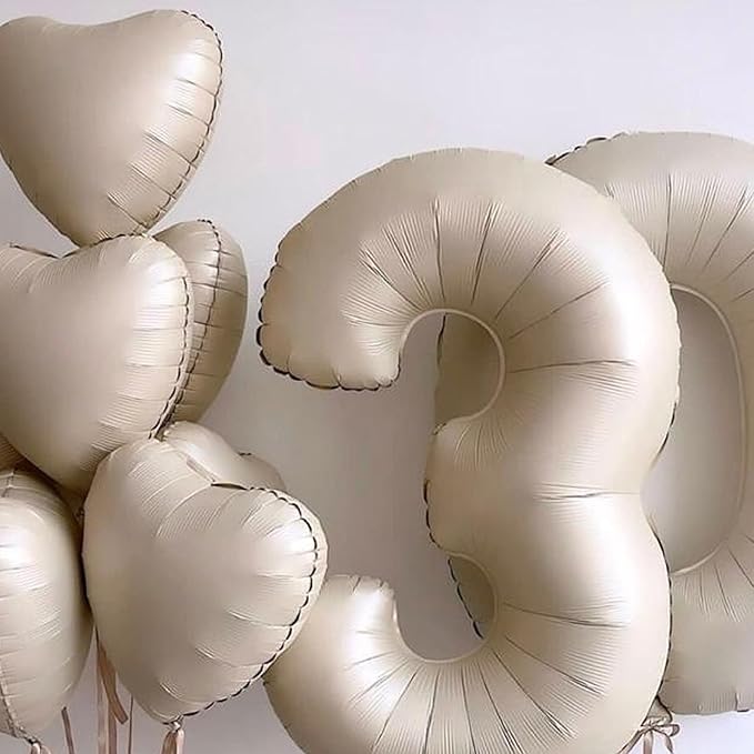 Cream Heart Balloons, 10PCS Cream White Foil Heart Shape Balloons, 18inch Beige Foil Valentine Balloons for Helium Nude Neutral Love Balloon for Valentines Day, White Wedding, Brithday Decorations
