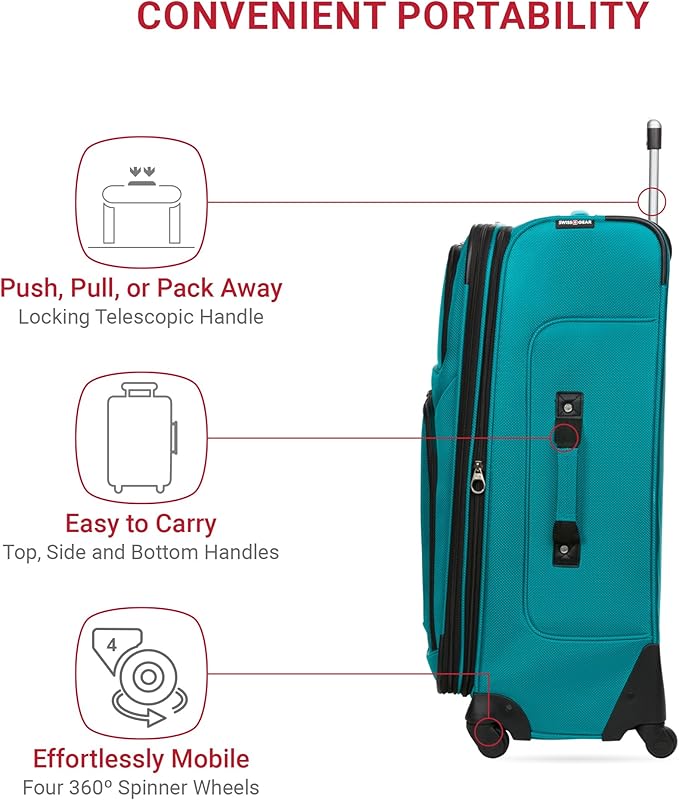SwissGear Sion Softside Expandable Roller Luggage, Teal, 3 Piece Set (21/25/29)