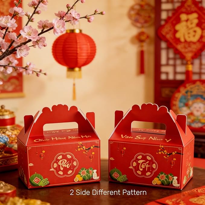 KYMY 2026 Vietnamese New Year Party Favor Boxes, 10PCS Tết Việt Nam Spring Festival Goodie Candy Treat Gift Holders, Zodiac Horse Treat Boxes for Asian Vietnam Lunar New Year Party Decorations