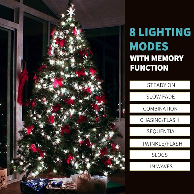 1000 LED 328ft 8 Modes with Timer Christmas String Lights IP55 Outdoor Waterproof UL Certificated Indoor Fairy Lights Garden Patio Wedding Christma Trees Parties Decoration White Light