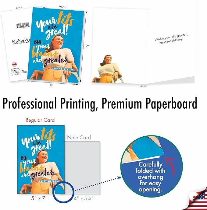 NobleWorks - Funny Happy Birthday Card with Envelope - Colorful Humor Card, Greeting Note - Brains Are Greater C6675BDG