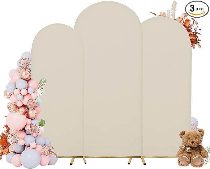 Arch Covers,Arch Backdrop Stand Fitted Cover for Wedding Birthday Party Ceremony Banquet Decoration(7.2FT&6.6FT&6FT,Off-White,Cover Only)