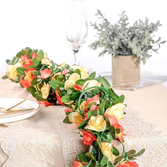 Miracliy 9Pcs 74FT Flower Garland Artificial Rose Arch Vines Fake Spring Floral Garland for Flower Wall Backdrop Wedding Mothers Day Garden Tea Party Decoration