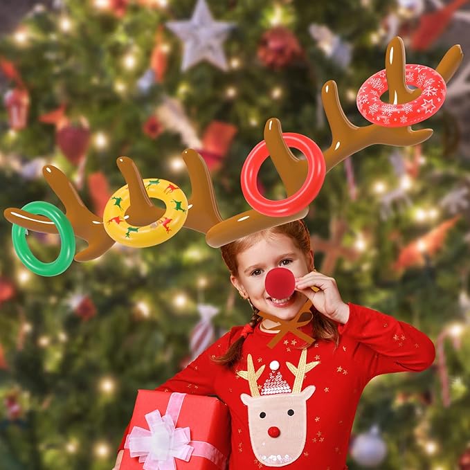 Christmas Games Decorations, Inflatable Reindeer Antler Ring Toss Game, Stocking Stuffers for Men Women Kids Teens Adults, Christmas Party Games Fun Xmas Gifts Carnival Holiday Family