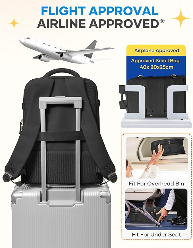 coofay Large Black Travel Backpack For Women Men Airline Approved Carry On Backpack Flight Approved Waterproof Sports Luggage Backpacks Casual Daypack Small Hiking Backpacks