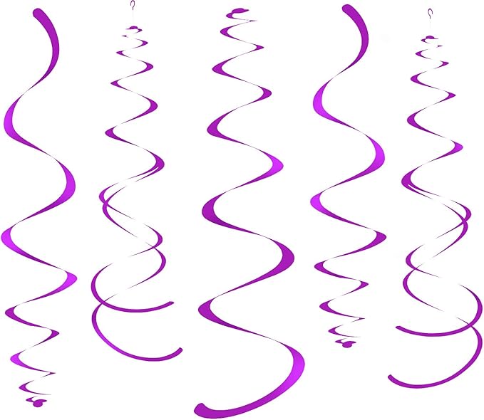 WEVEN Purple Party Hanging Swirl Decorations Plastic Streamer for Ceiling, Pack of 28