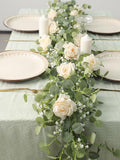 Anna's Whimsy 2PCS 5.91FT Artificial Eucalyptus Greenery with Flowers, Fake Rose Gypsophila for Wedding Spring Home Party Decor（Champagne）
