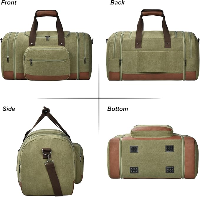 Litvyak Duffle Bag for Travel, Canvas Travel Duffel Bags Overnight Weekend Gym Carry On Luggage Bag for Men & Women (Army Green+Toiletry Bag, 50L)