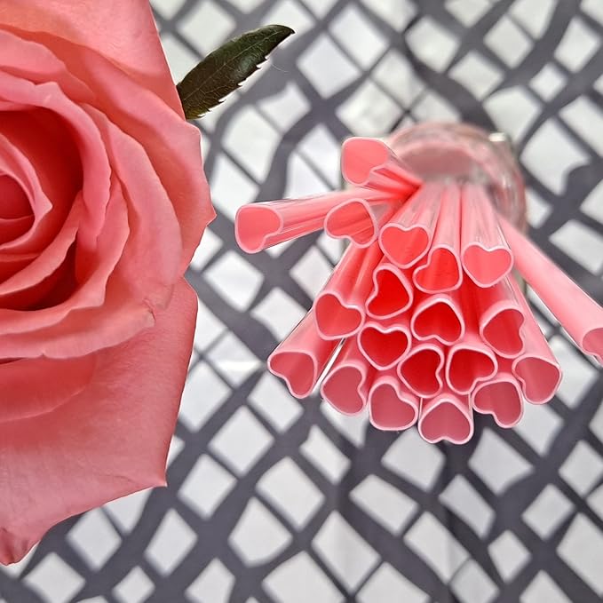 200pcs Heart Shaped Pink Straws Disposable Drinking Cute Straw Individually Wrapped Pink Plastic Straw Galentines Day, Cocktail, Birthday Party, Bridal Shower, Wedding Decorations