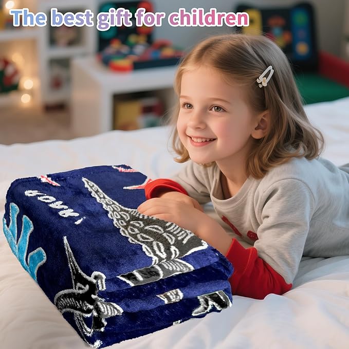 TEHALK Dinosaur Glow in The Dark Blanket for Boys/Girls/Toddler/Baby, Dinosaur Toys for Boy Age 3-12, Cute Funny Kids Throw Blanket for Birthday/Gifts 40"x 60"