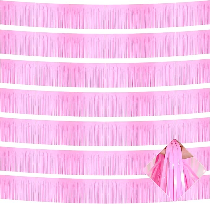 10 Pack 10 Feet Foil Fringe Garland Metallic Tinsel Streamers Banner Wall Hanging Curtain Backdrop for Parade Floats, Bachelorette, Wedding, Birthday, Halloween, Christmas Party Decorations(Pink)
