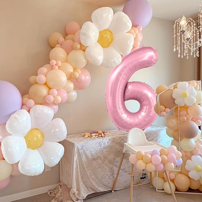 Smlpuame Pastel Pink 6 Balloons, 40 Inch Large Light Pink Foil Number Balloons 0-10, Self-Sealing 6th Birthday Balloon for Girls Women Anniversary Baby Shower Princess Party Decorations Supplies