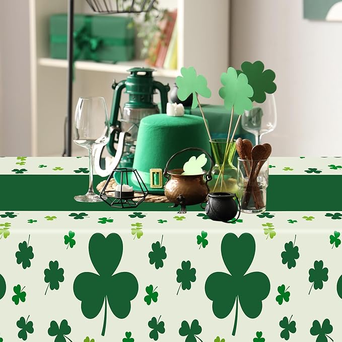 QZYL 3 Pack St Patricks Day Decorations, 108" X 54" St Patricks Day Tablecloth, Disposable Plastic Shamrock Green Tablecloths Grass Table Cover, Irish Holiday Table Cloth for Shamrock Party Supplies