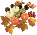 20 Pcs Realistic Fall Mini Pumpkin Decorations, Pumpkin Decor with Maple Leaves, Pine Cones, Acorns,Thanksgiving Decorations Indoor for Home Farmhouse Harvest Thanksgiving Table Decor