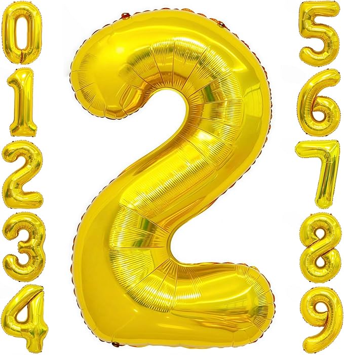 Gold 2 Balloon Number,40 Inch Number 2 Balloon Large Gold 2 Foil Mylar Helium Balloon for Birthday Party Decorations