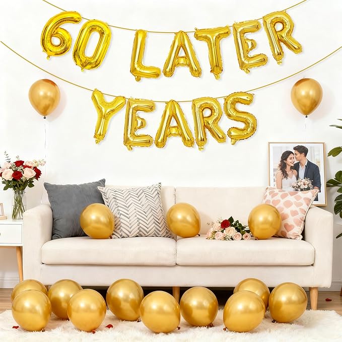 Gold 60 Years Later Letter Balloons 16in Balloon Foil Letter Decorations Party Decor Gold Letter Balloons 60 Years Later Party Supplies