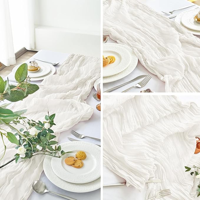 IVAPUPU 2 Pcs Cheesecloth Table Runner - 10ft Ivory White Easter Spring Boho Gauze Cheese Cloth Table Runners for Baby Shower Decoration Wedding Party Garden Farmhouse Decor