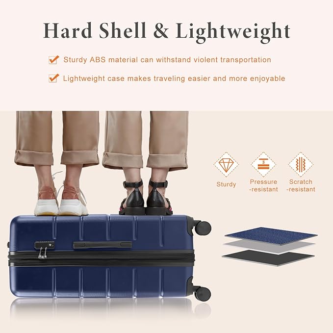 Sweetcrispy Carry on Suitcase, Luggage with Spinner Wheels, Hard Shell ABS, TSA Lock, 28 Inch Blue