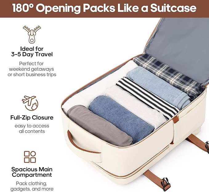 UKEIN Luggage Sets 3 Piece, Carry On Luggage 20In With Spinner Wheels,PC Hardside Suitcase Set with TSA Lock,Durable Carry On Suitcase With Travel Backpack for Men (Cream, 3 piece set (BP/20inch))