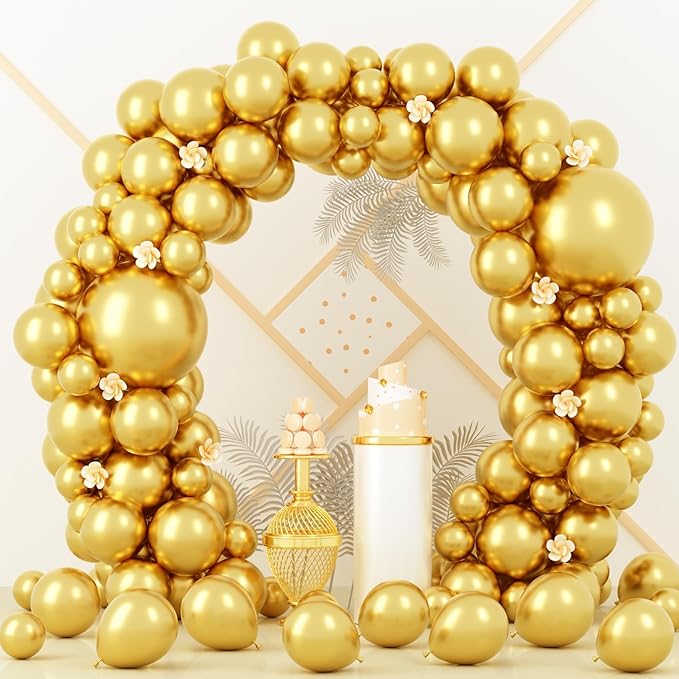 90pack Metallic Gold Balloons Different Size 18/12/10/5 Inch Chrome Gold Balloon Garland Arch Kit for Wedding, New Year, Birthday, Graduation, Bridal Shower, Baby Shower Decorations