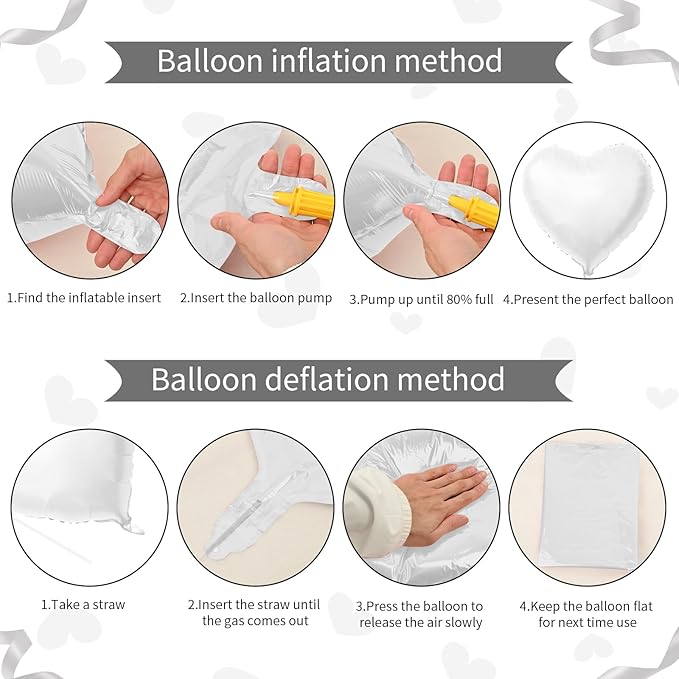 Biapian White Heart Balloons Helium, 10PCS White Foil Heart Shape Balloons Valentines 18inch Metallic White Foil Balloon for Helium Valentine Decorations for White Wedding, Brithday Party, Anniversary