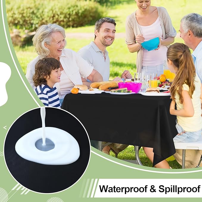 misaya 6 Packs Disposable Plastic Table Cloth, 54 x 132 Inch Waterproof Rectangle Tablecloth, Leakproof & Sturdy Decorative Table Covers for Easter, Picnic, Party and Outdoor, Black