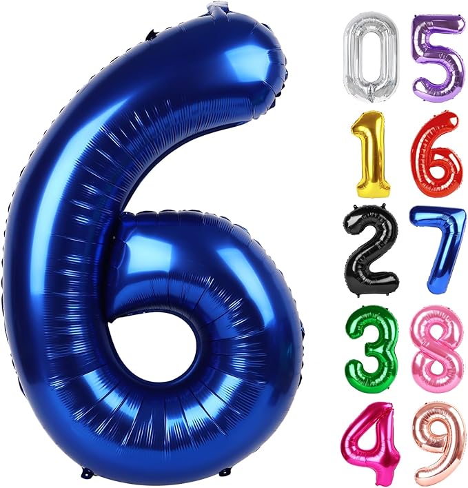 Night Blue Number 6 Balloon 40 Inch, 6th Birthday Party Decorations for Children, Giant 6 Foil Balloon for Party Supplies
