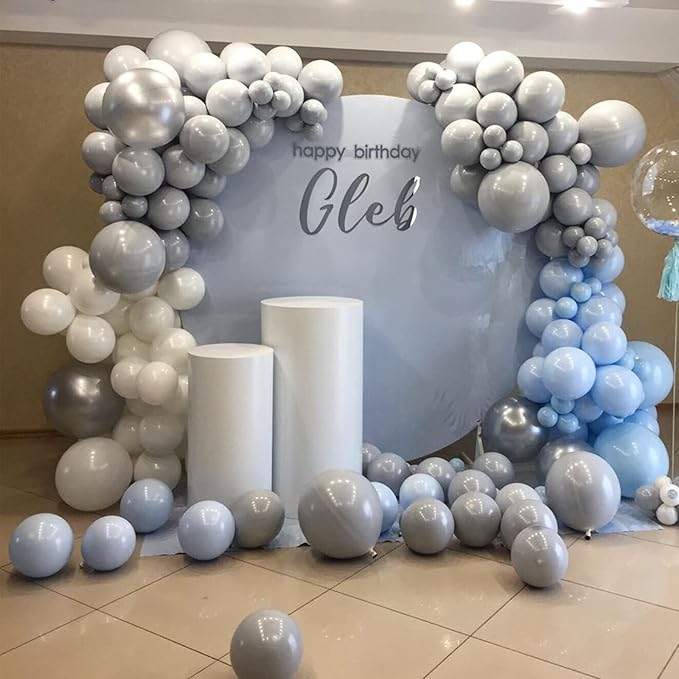 130pcs Gray Balloons Different Sizes 18" 12" 10" 5" Pastel Gray Balloons for Boys Girls Birthday Baby Shower Gender Reveal Wedding Decorations