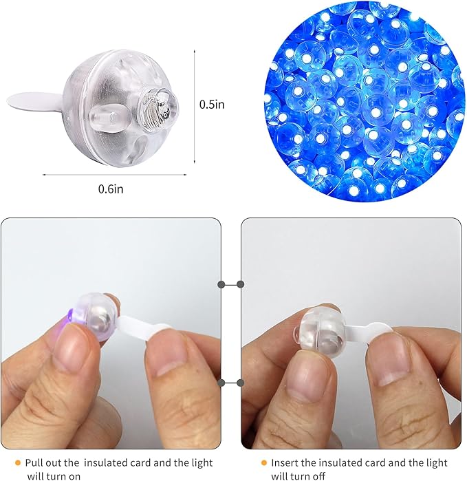 Aogist 100pcs Blue Balloon Lights,Long Standby Time Waterproof Mini Light,Battery Powered Round LED Ball Lamp for Latex Balloon Paper Lantern Party Wedding Festival Christmas Halloween Decorative