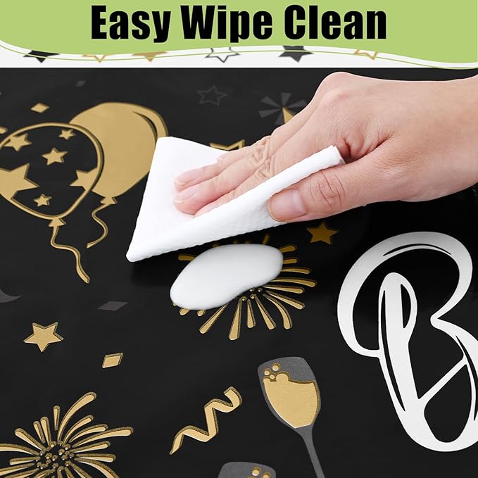 Smiry Disposable Table Cloth - 10 Pack, 54 x 108 Inch Waterproof Rectangle Tablecloths for Parties, Decorative Plastic Table Cover, Leakproof & Sturdy, Black & White