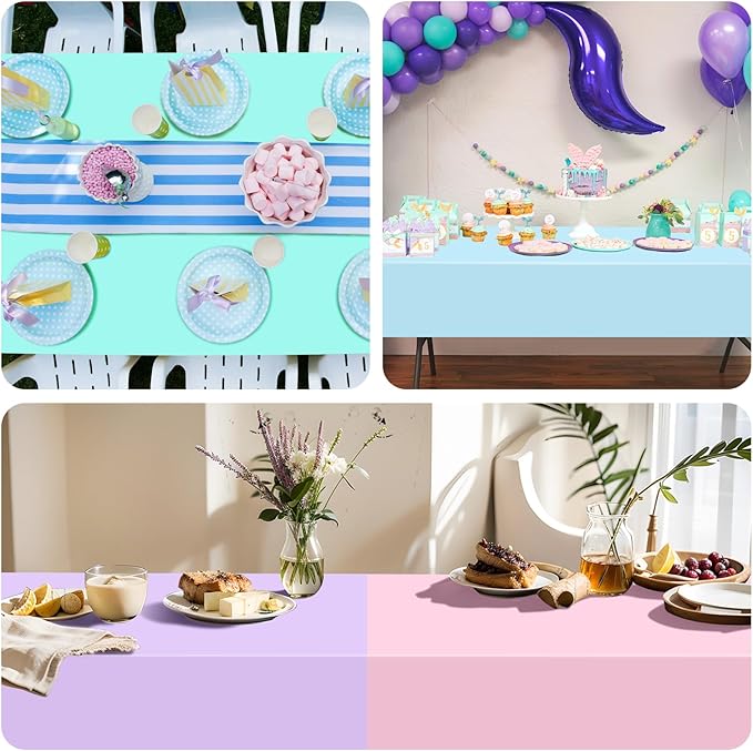mwellewm 6 Pcs Easter Tablecloth Party Decorations Pastel Table Cloths Plastic 54x72 Inch Rainbow Tablecloth Disposable Rectangle Table Cover for Birthday Baby Shower Wedding Princess Ice Cream