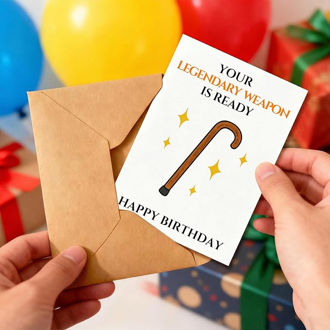 KINGNAME Funny Old Age Birthday Card, Your Cane Is Ready Humor Card, Adult Joke Card for Friends Family Coworker Men Women