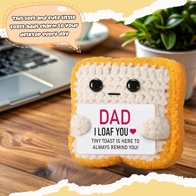 Mini Toast Pun Fathers Day Dad Gifts from Daughter Son Wife, Birthday Gifts for Dad Father Daddy , I Love You Funny Presents - Father‘s Day Cute Decor - Handmade Emotional Cute Loaf Crochet Toast