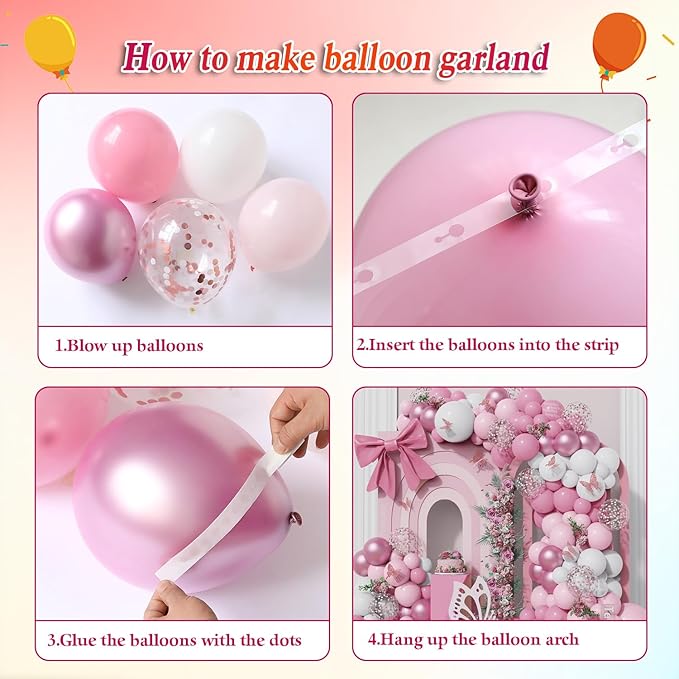 152Pcs Pastel Light Pink White Metallic Pink Balloon Arch Garland Kit,Pink White Rose Gold Confetti Balloon With Butterfly Stickers for Baby In Bloom Baby Shower Decorations Birthday Wedding Decor