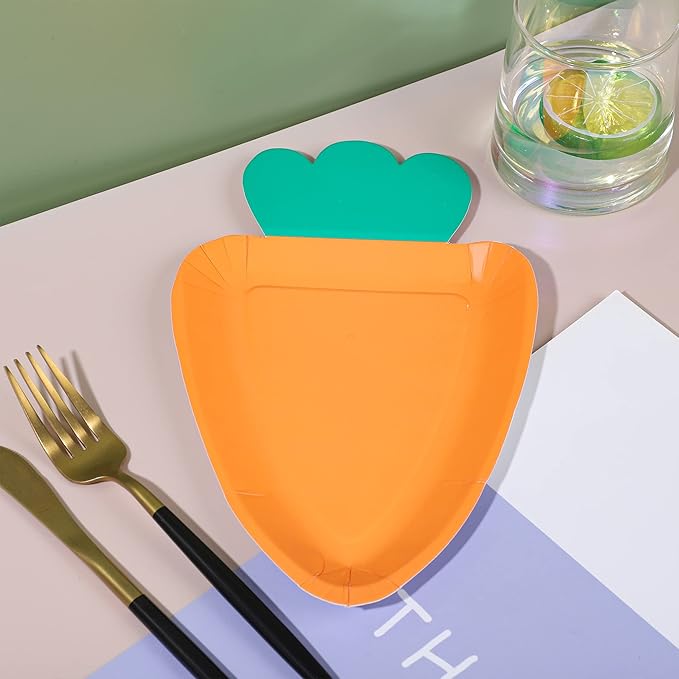 Augisteen 48 PCS Easter Paper Plates Carrot Shape Disposable Plates Easter Spring Party Dessert Plate Cute Paper Plate for Holiday Party Supplies Home Dining Table Decor