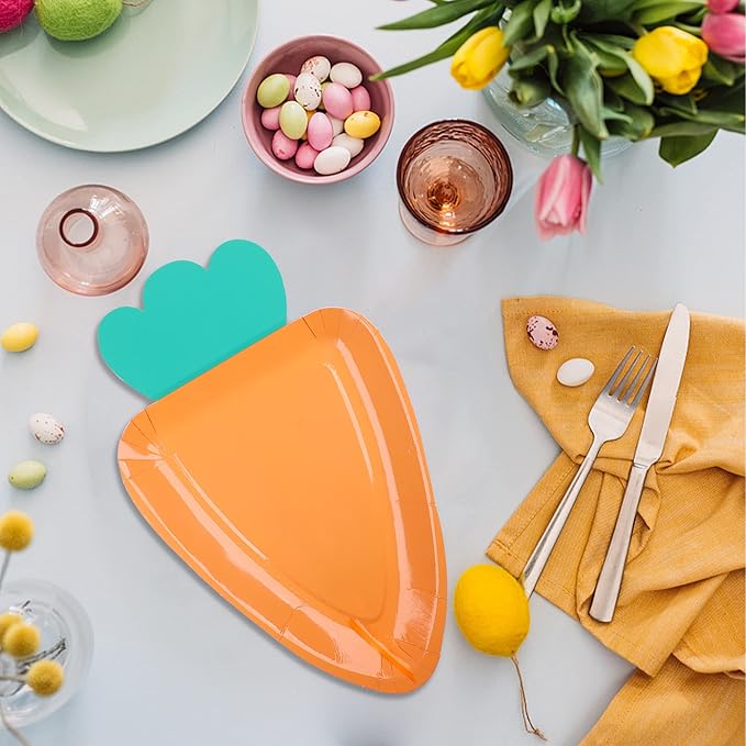 Augisteen 48 PCS Easter Paper Plates Carrot Shape Disposable Plates Easter Spring Party Dessert Plate Cute Paper Plate for Holiday Party Supplies Home Dining Table Decor