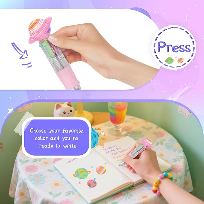 CZWZ 30Pcs Mini Multicolor Pens in One 4-in-1 Cute Pens Bulk for Kids, Ballpoint Pen for Birthdays and Children's Parties, Fun Gifts Assorted Ink Kawaii Pen(Space)
