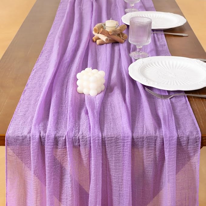Socomi 6pcs Lilac Purple Easter Spring Cheesecloth Table Runner Gauze 120 Inch Rustic Boho Cheese Cloth Runner for Wedding Party Baby Bridal Shower Centerpiece Decoration Holiday Home Decorations