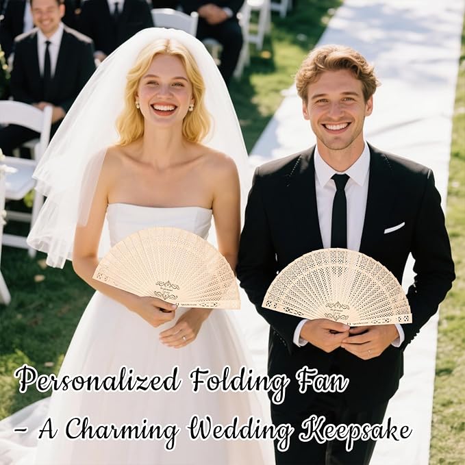 10Pcs Personalized wedding fans for guests, Custom Summer Wedding Fans, Unique Bridal Shower Party Favors, Handcrafted Wooden Fans for Guests (Honeycomb wooden fan)