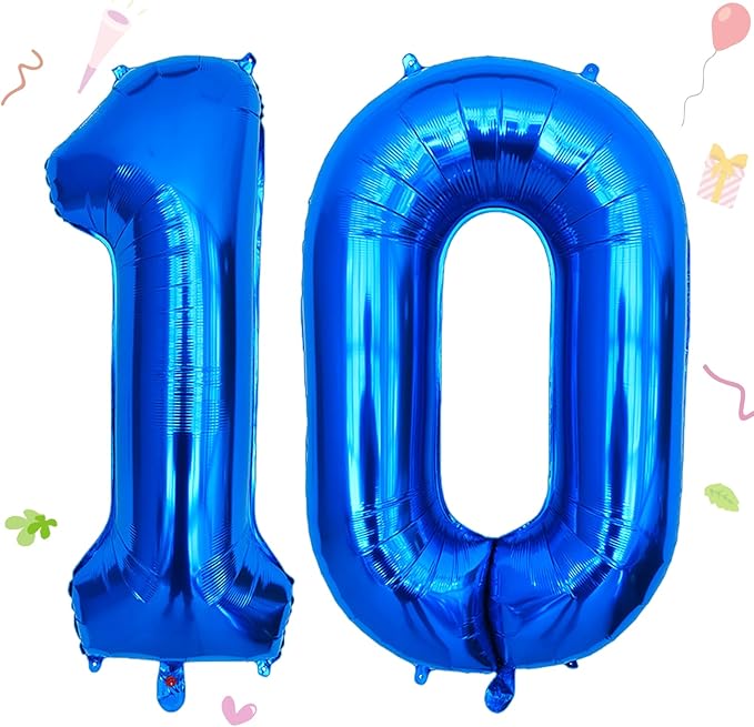 Smlpuame 40 Inch Navy Blue 10 Balloon for 10th Birthday Party, Blue Ten Number Balloon 10 Year Old Birthday Decorations for Boys Girls Men Women, Helium Giant Foil Number 10 Balloon