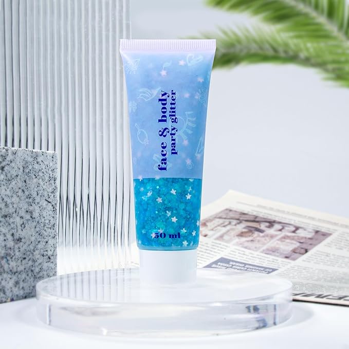 DAGEDA Body Glitter Gel, Face Glitters Body Gel Sequins Shimmer Liquid Eyeshadow, Chunky Glitter for Face Hair Nails, Holographic Cosmetic Laser Powder Festival Glitter Makeup 1.7oz (Lake Blue)