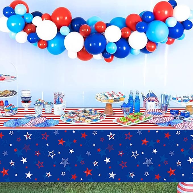 6Pcs Patriotic Tablecloths for 4th of July Decorations,Red White Blue Star Plastic Disposable Table Cover for Fourth of July Memorial Patriotic Day Independence Veterans Day Party Supplies,54x108 Inch