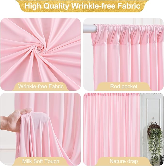 40x10FT Baby Pink Backdrop Curtains for Wedding Parties, Wrinkle Free Polyester Photography Backdrop Drapes for Wedding Baby Shower Birthday Parties Stage Background Stand Decorations 4x10ft,10 Panels