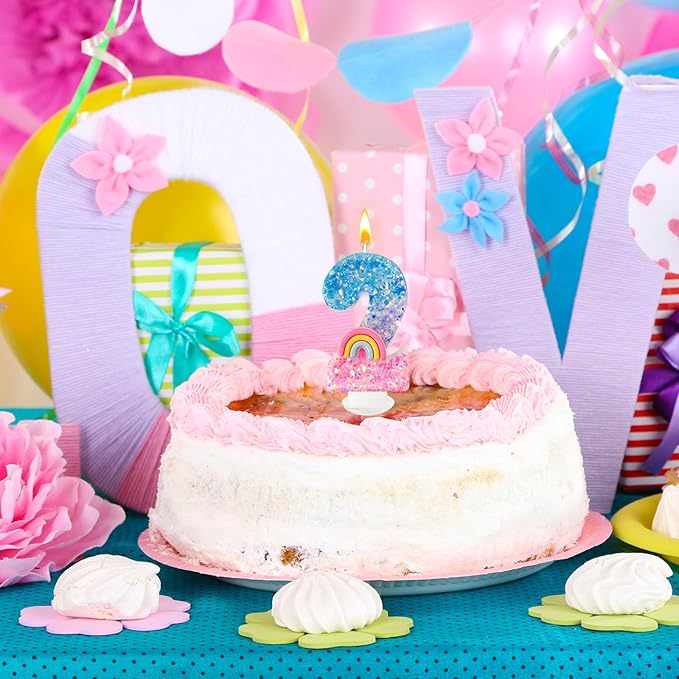 Rainbow Birthday Number Candles, Number 2 Candles, Cupcake Decorations, Macaron Birthday Cake Decorations, Cartoon Theme Party Supplies (Number 2)